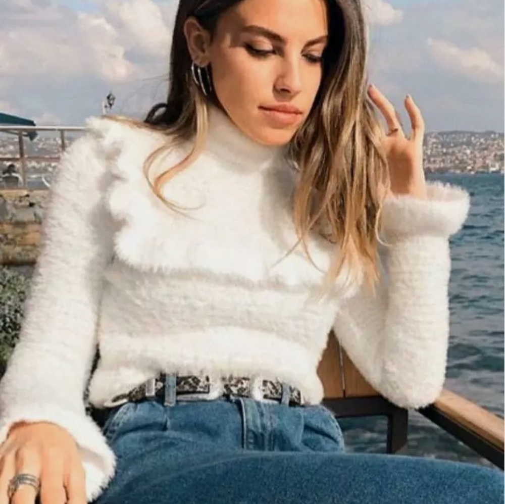Fluffy soft white and gold sweater